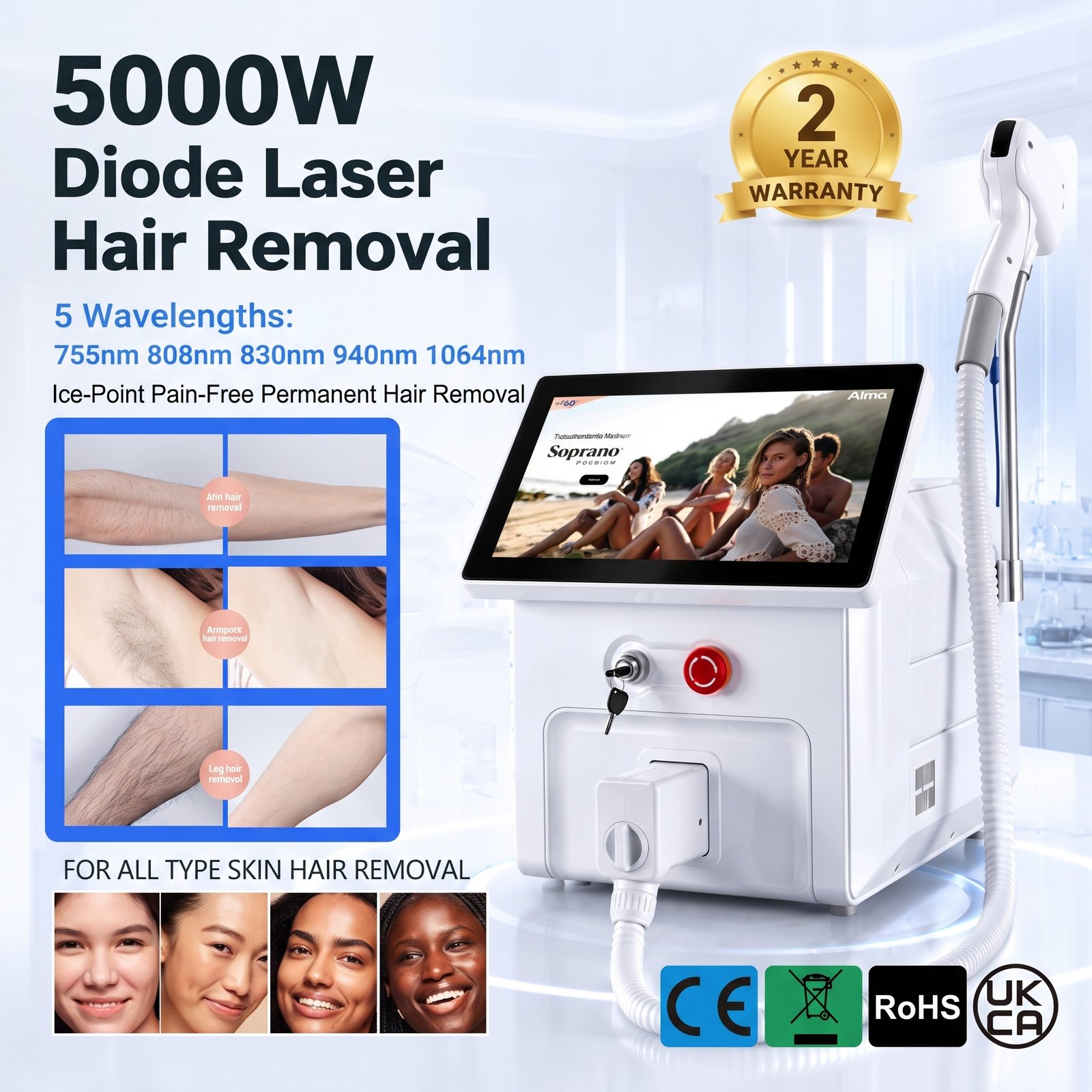 5-Wavelength Diode Laser Hair Removal Machine | 5000W - Image 2