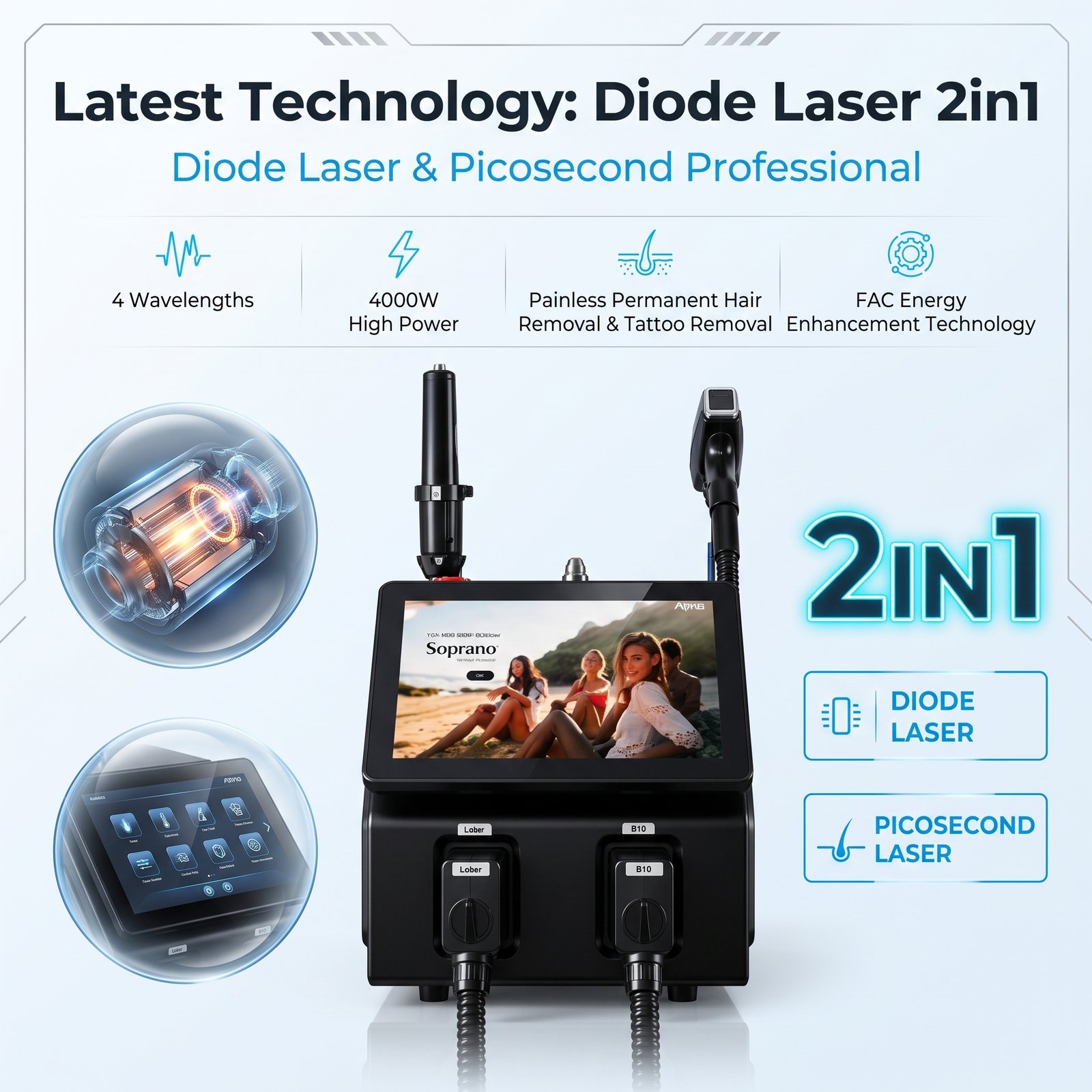 Professional 2-in-1 Diode Pico Laser for Hair & Tattoo Services - Image 2