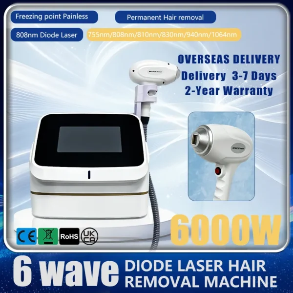 Professional 6000W Desktop Diode Laser Hair Removal Machine | 10 Bars, 6 Wavelengths