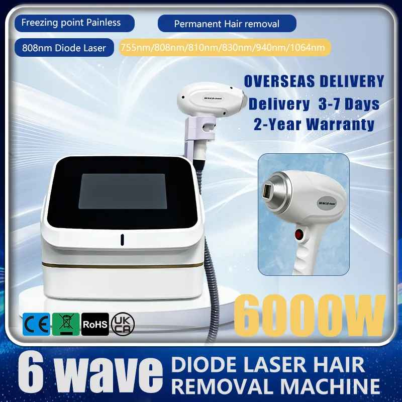 Professional 6000W Desktop Diode Laser Hair Removal Machine | 10 Bars, 6 Wavelengths