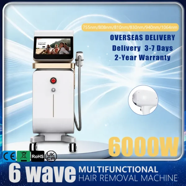 6000W Professional 6-Wavelength Diode Laser Hair Removal Machine for Salon